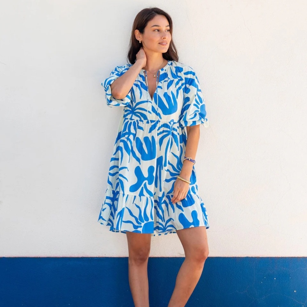 NWT Mersea “Birdie” Short Dress Blue Matisse Size L – Coastal Resort Chic